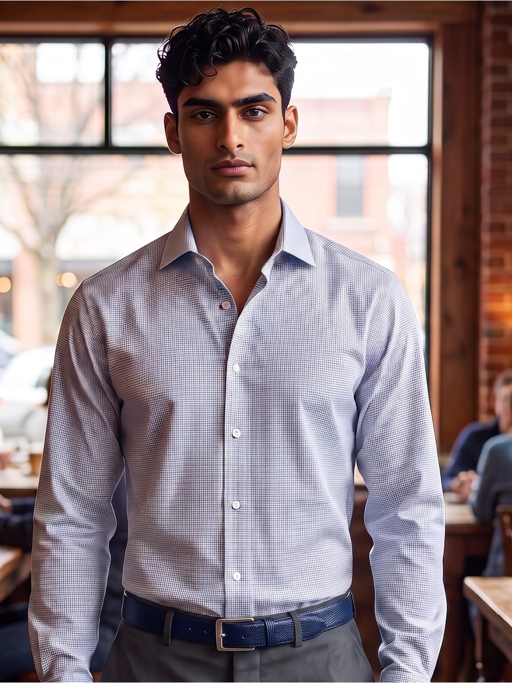 Calvin Klein Slim Fit 100% Cotton Size 16, 34-35 Blue White Button Down Shirt